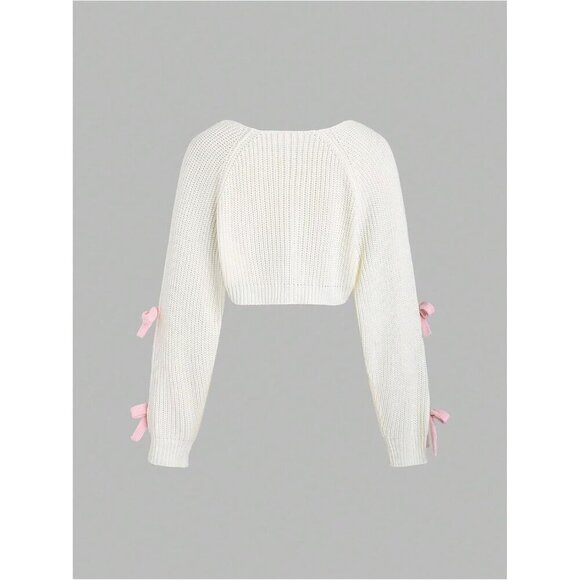 Women's Cropped Knitted Cardigan Open Front Long Sleeve Cute Top - Picture 2 of 6